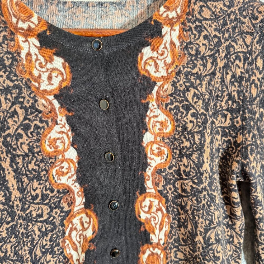 1828Lord & Taylor 100% Merino Wool Blue Red Cardigan Fancy Office Statement - Picture 8 of 8